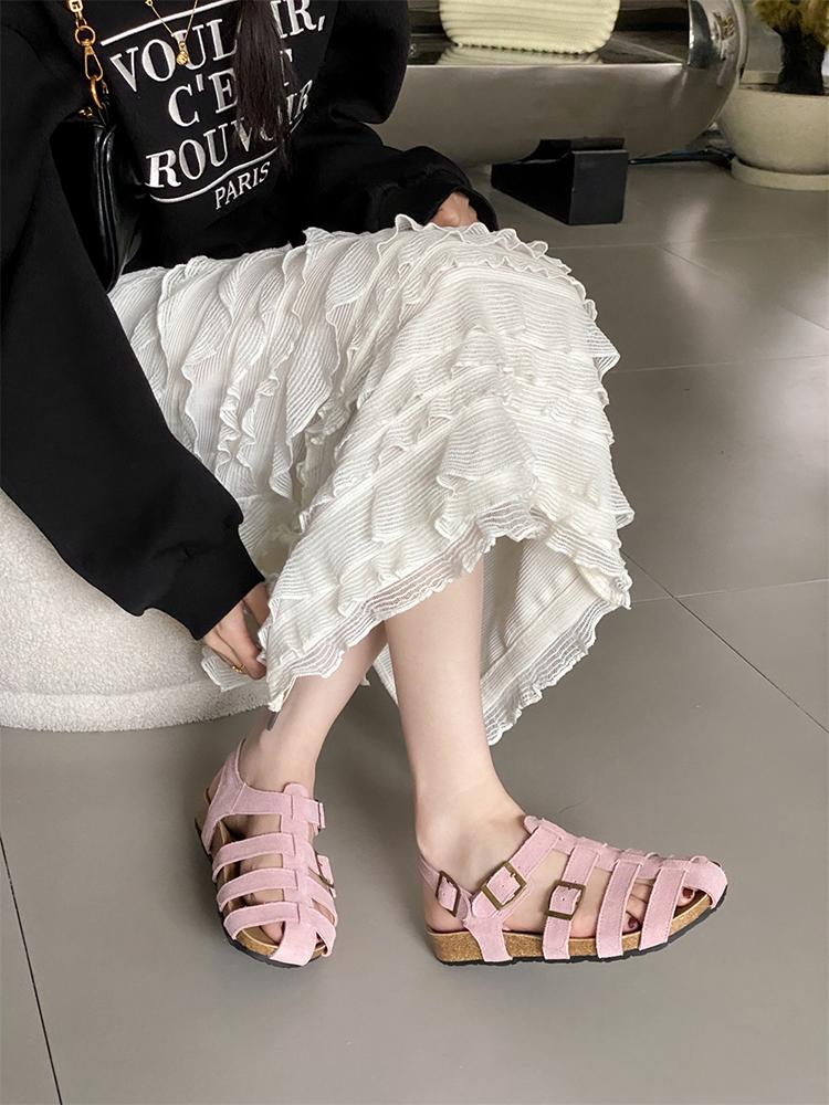 Fashion Baotou Sandals Female Buckle Strap Summer Outside Hollow Weaving Retro French Handmade Vocation Beach Roman Shoe Zapatos Mujer