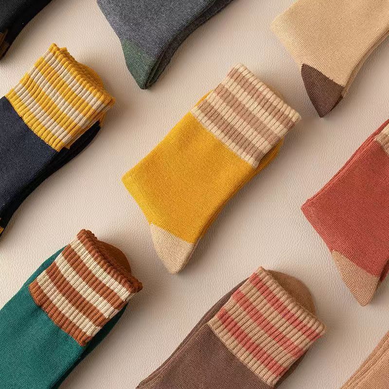 Women's Winter Fleece, Thickened Towel Socks, Striped Warm Winter Long Socks, Autumn and Winter Mid-calf Socks
