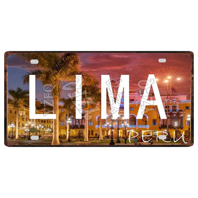 Lima Cusco Placas de Metal Vintage para Viagem Placa de Licença Cartaz Decorativo para Clube Arte de Parede Decoração de Casa 30X15CM DC-1033A