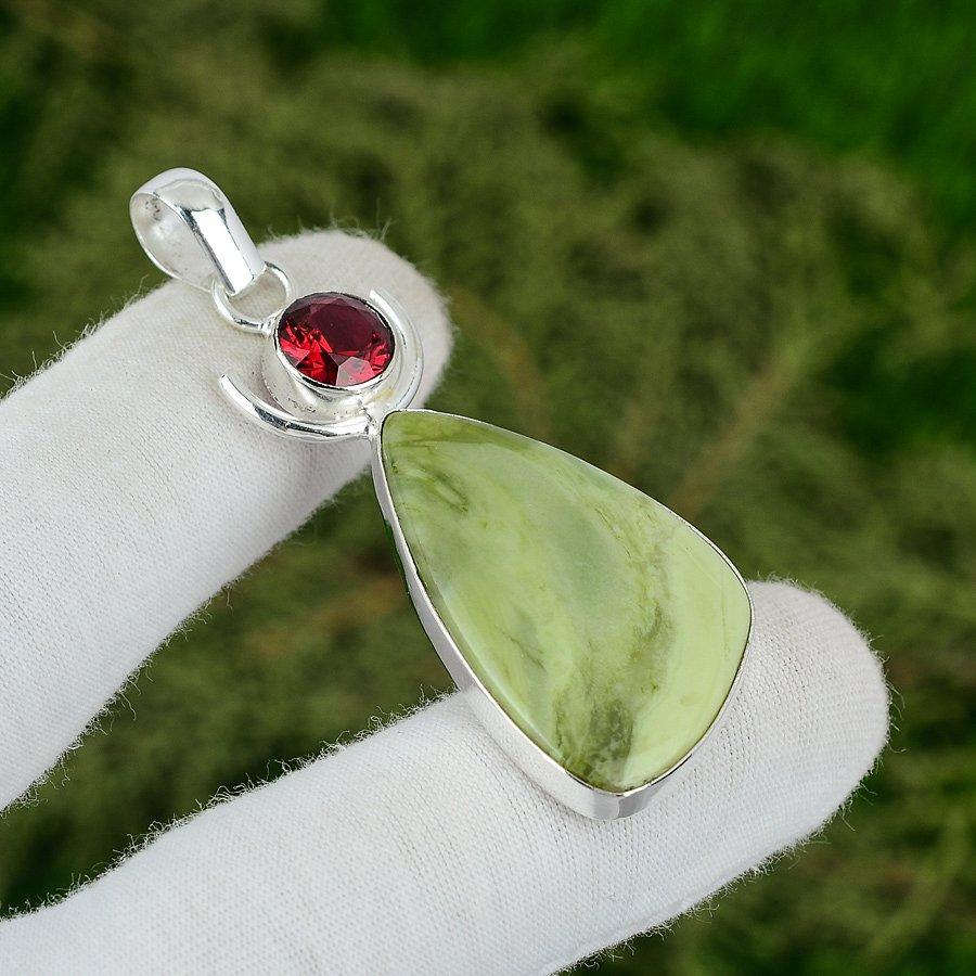 Natural Imperial Jasper Mozambique Garnet Sterling Silver Unique Pendant Jewelry