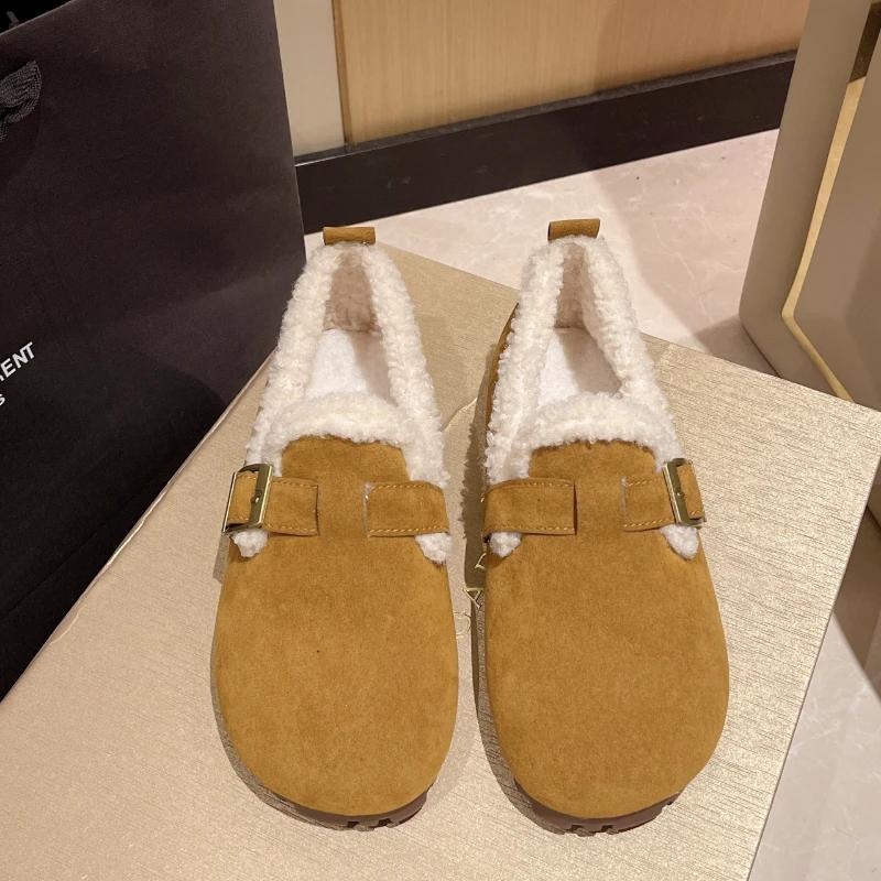 

Casual Basic Rubber Flats for Women 2024 Hot Sale Winter Solid Short Plush Ladies Shoes Slip-on Round Toe Zapatos Para Mujeres
