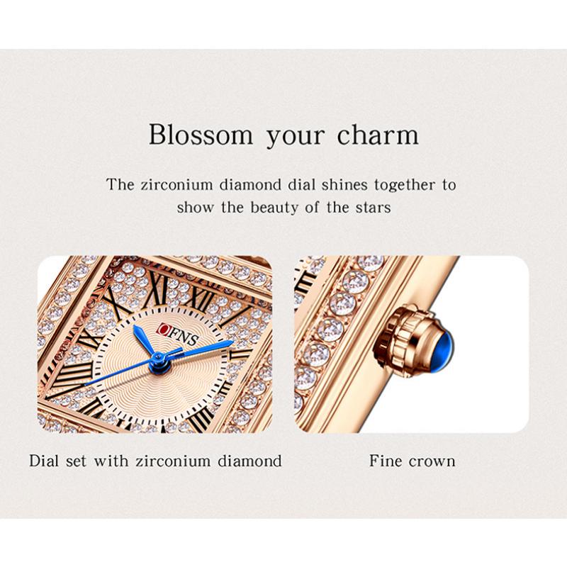 SANDA Fashion Lightweight Women's Quartz Watch Diamond Square Elegant Roman Waterproof Women's Quartz Watch