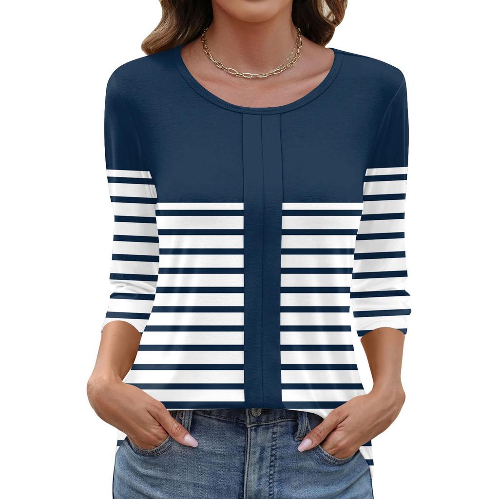 Modisches, lässiges Pullover-Oberteil mit Dreiviertelärmeln und bedrucktem Kragen für Damen