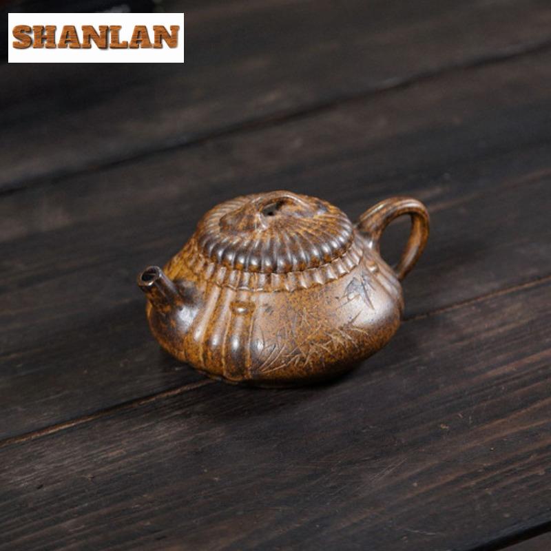180ml Yixing Purple Clay Teapots Handmade Bamboo Scoop Pot Raw Ore Dragon Kiln Wood Burning Mud Kettle With Infuser Zisha Teaset