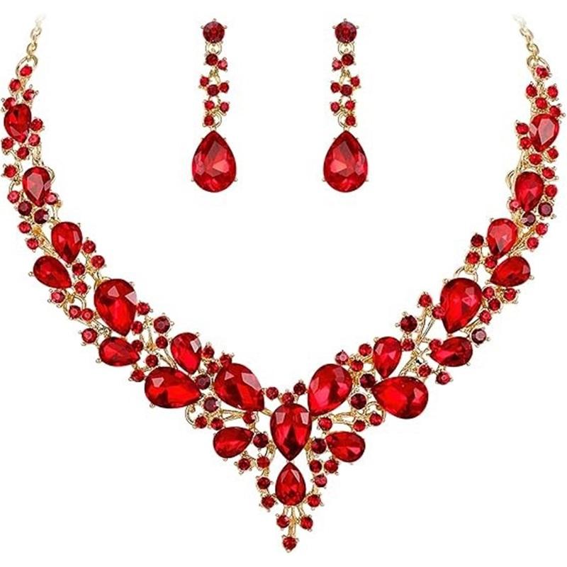 Newlywed Rhinestone Crystal Necklace And Earrings Set - Luxurious Jewelry Set For Ladies' Dance And Banquet Events