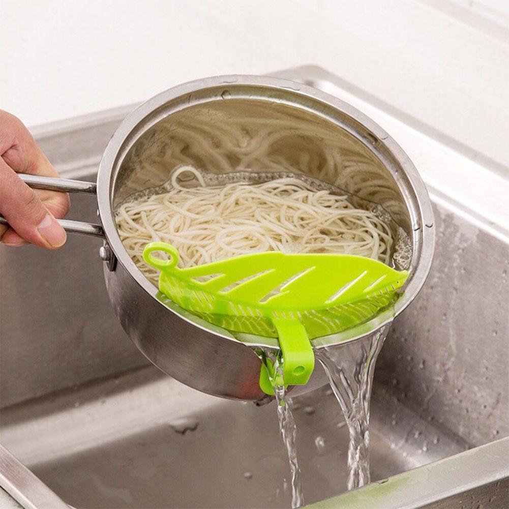 Leaf Shape Rice Washing Sieve Snap-in Type Plastic Draining Board for Noodles Fruits Vegetables