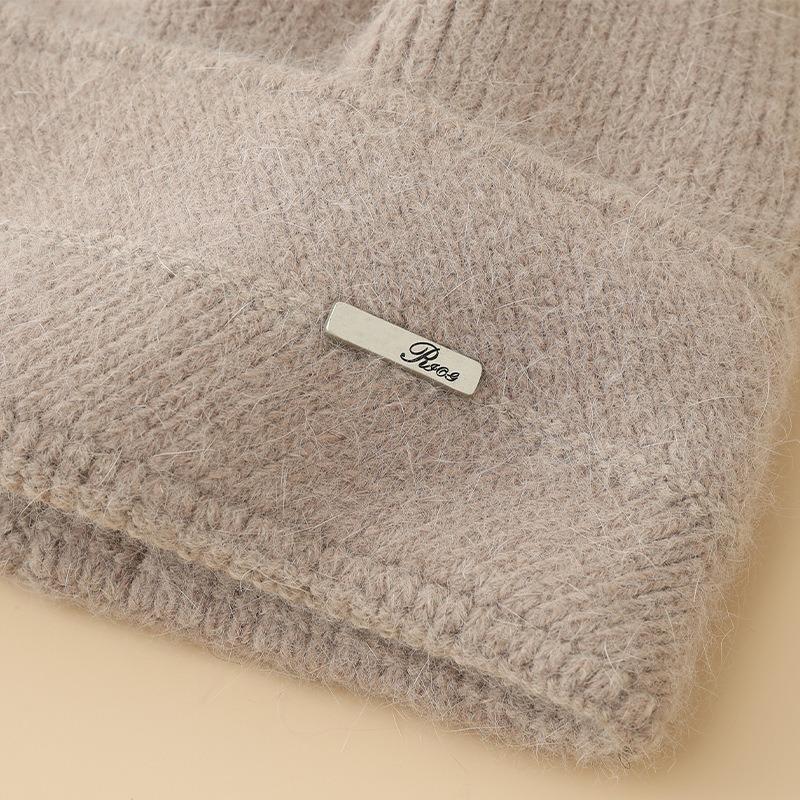 Versatile Winter Hat Women's Velvet Thickened Large Head Circumference Headgear Metal Standard Rabbit Hair Knitted Wool Hat