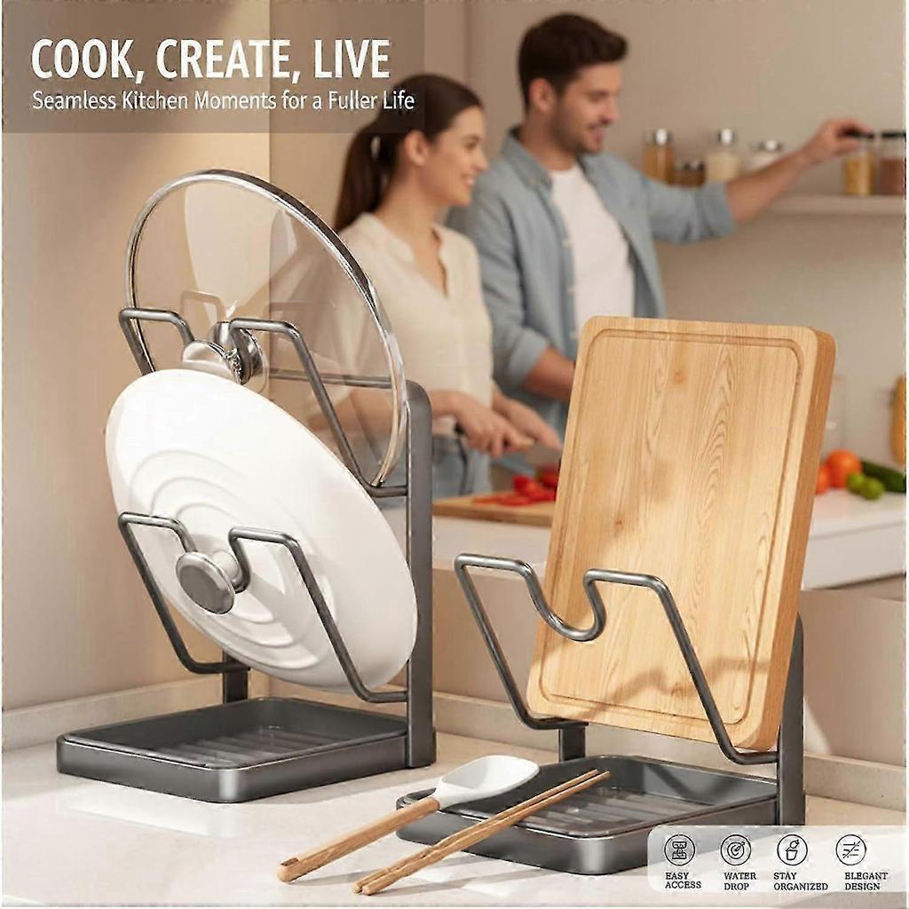 2026 New 304 Stainless Steel Kitchen Pot Lid Storage Rack - Multifunctional Countertop Organizer with Spoon Rest, Holds Pot Lids Securely While Cookin