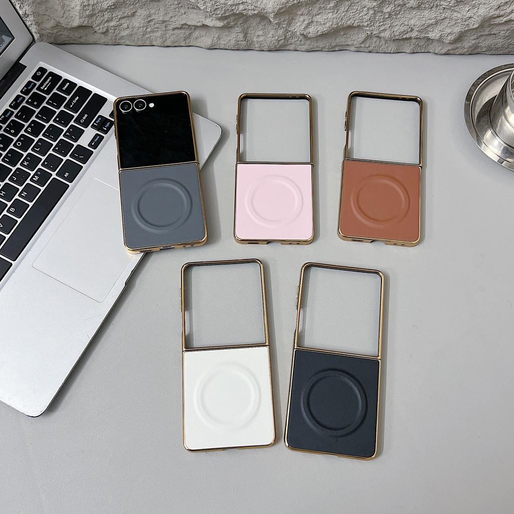 For Samsung Galaxy Z Flip7 5G Magnetic Case Nappa Texture PU+TPU+PC Phone Back Cover