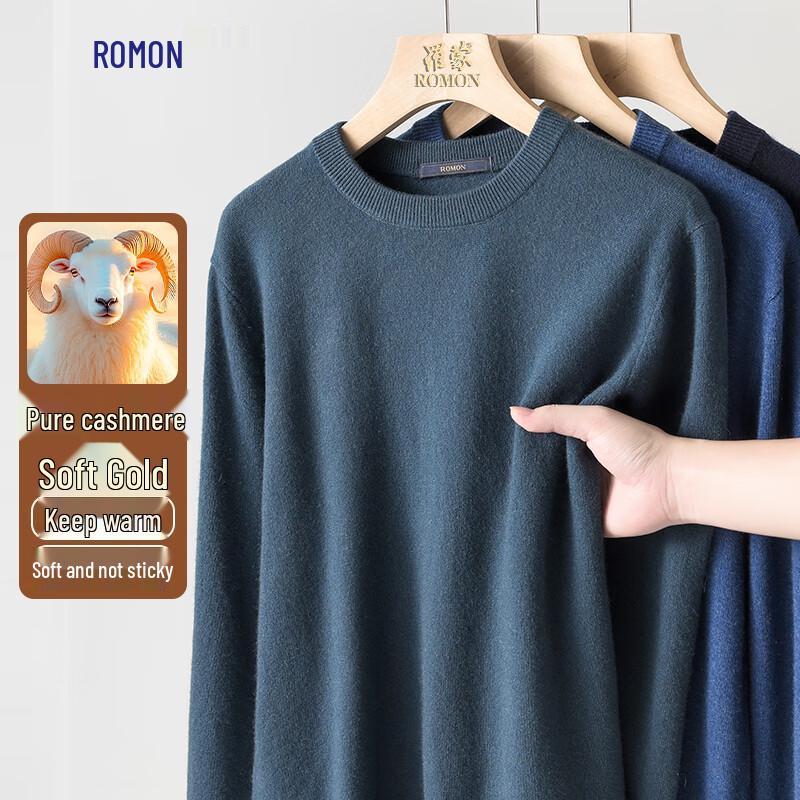 Luomeng Men's Pure Cashmere Round Neck Sweater