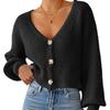 New Autumn and Winter Solid Color Button Cardigan Deep V Short Loose Jacket Casual Top