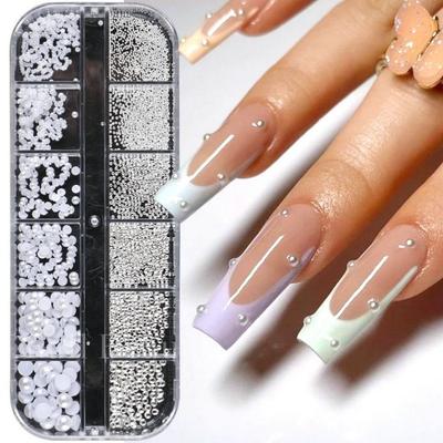 1 Box 12 Gitter Nail Art Fake Pearls Perlen Set DIY Ins Style Nageldekorationsset für atemberaubende Designs