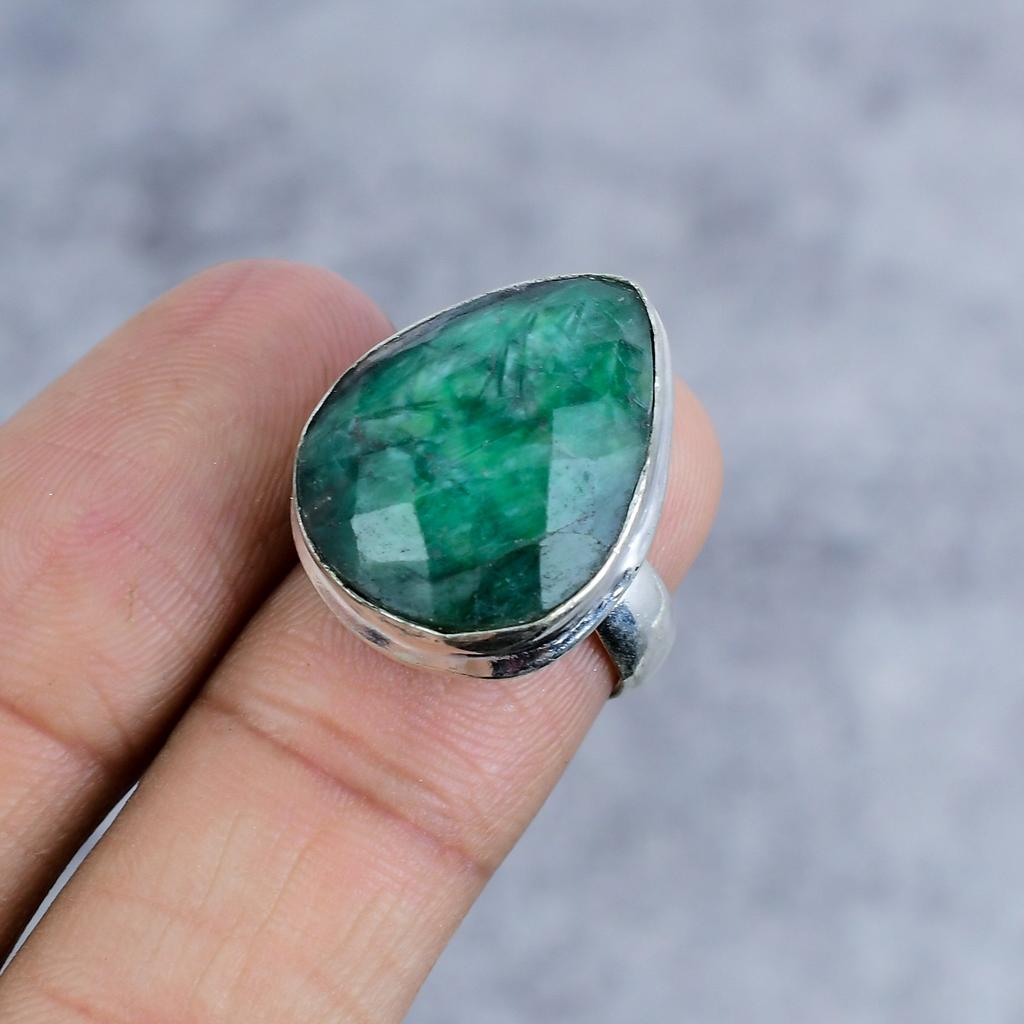 Green Jade Gemstone Handmade 925 Sterling Silver Jewelry Ring Size 7 M-2573