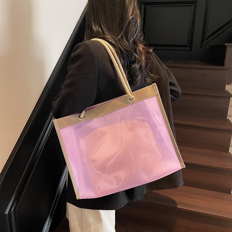 Popular transparent large-capacity bag women's new fashion jelly shoulder bag tote bag