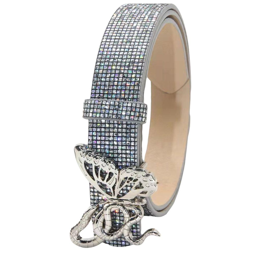 Модный блестящий ремень со стразами Универсальный блестящий ремень из ПУ кожи Дизайн люксового бренда Модный пояс для талии Женский серебряный