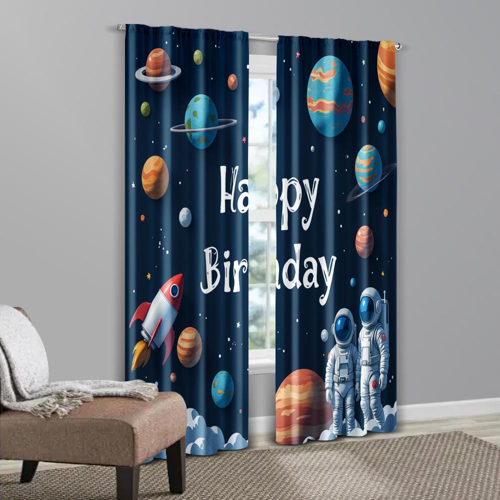 2pcs   Curtain Popular Astronaut Birthday Versatile Polyester (without rod) Art Deco Festive Use for Living Room   Bedroom
