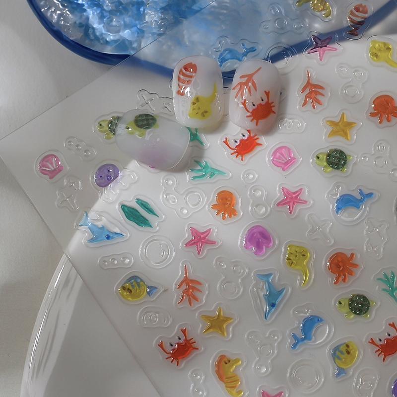 Cartoon Ocean Beach Nail Art Stickers Shell Starfish Conch Clams Starfish Summer Manicure Decals Beach Theme Nail Charm