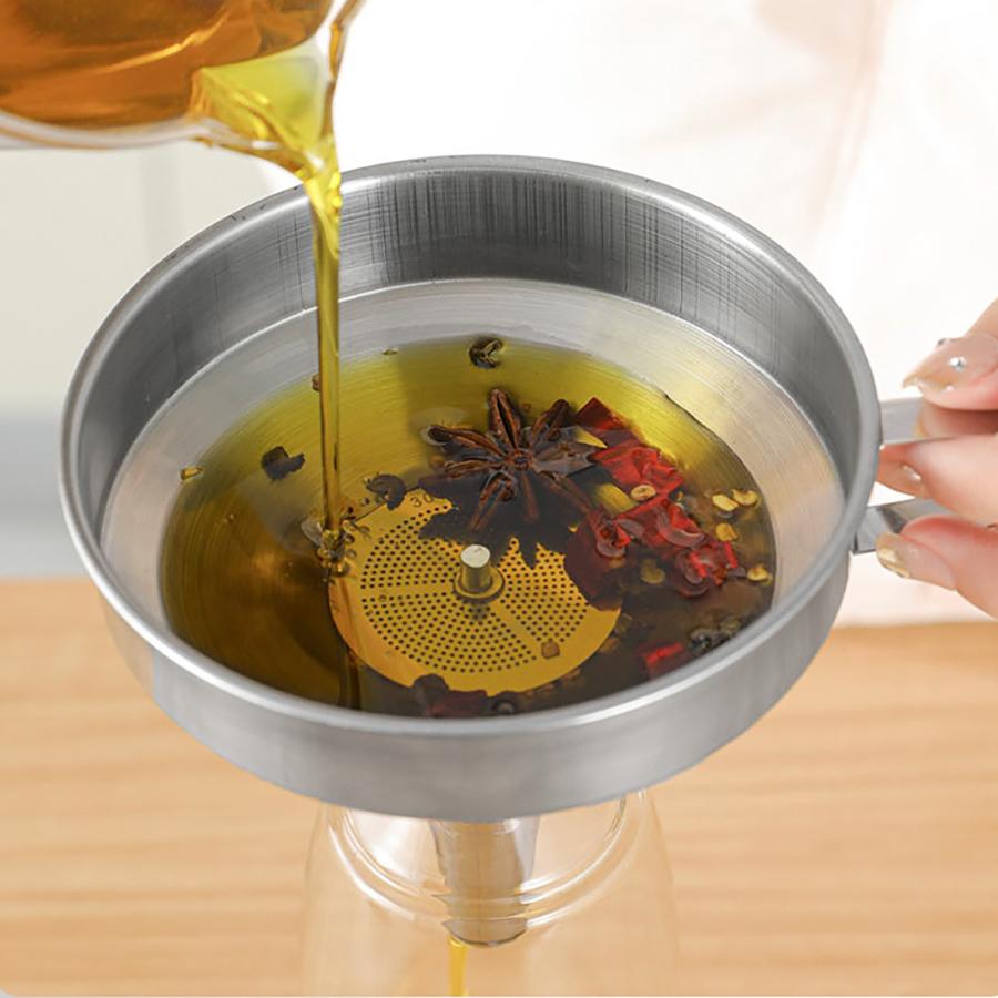 Stainless Steel Kitchen Funnel Food Grade Metal Funnel with Detachable Filter Screen for Filling Bottles Transferring Liquid