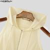 INCERUN Men Summer Sleeveless Zipper Back Mesh Patchwork Fitted Hooded Tank Tops 
