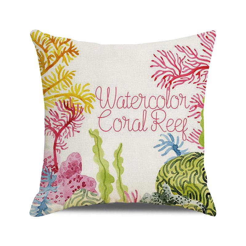 Watercolor Painting of Coral Marine Creatures Digital Printing Short Plush Pillow Covers for Car Sofa Office Cushion Cover
