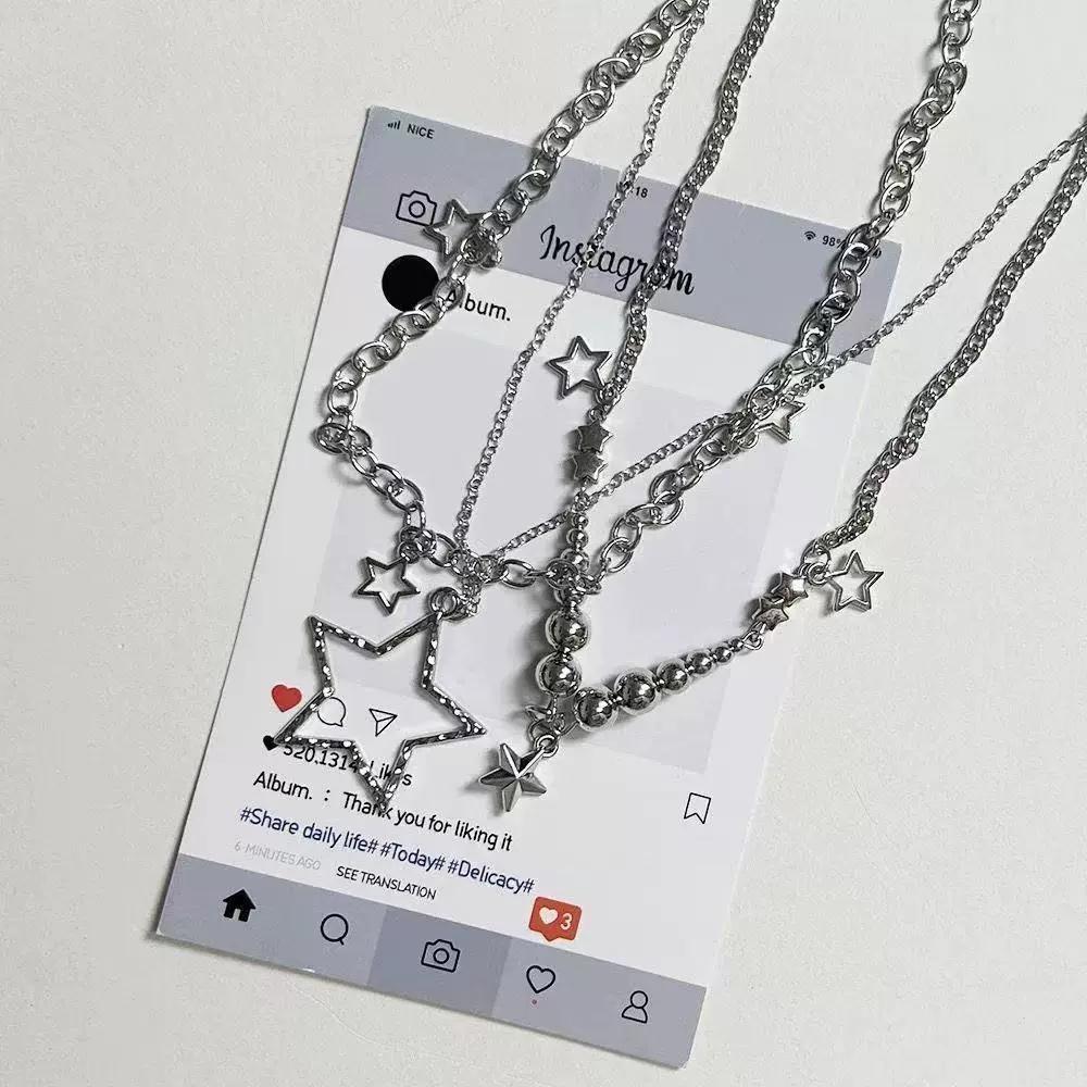 Trendy Y2K Star Pendant Necklace Set Vintage Goth Simple Multi Layered Metal Chain Necklaces Women Charm Statement Jewelry Gifts