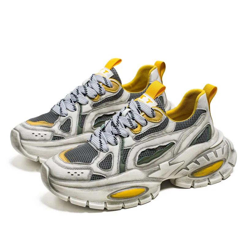 Chunky Sneaker Men Designer Distressed Sport Shoe Fashion Casual Leather Mesh Breathable Height Increased Platform Running Shoes