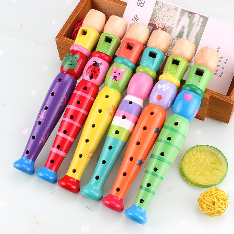 Wooden Cartoon 6-Hole Piccolo Recorder: Children's Educational Wind Instrument Toy