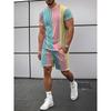Conjunto de Verano a Rayas de Colores para Hombre: Camiseta de Línea Vertical con Pantalones a Juego. Corte holgado talla grande para playa y vacaciones
