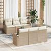 Garden Sofa Set with Cushions 7 Pcs Beige Poly Rattan