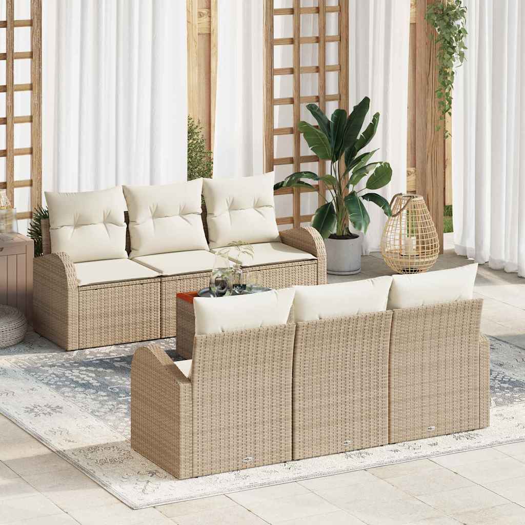 Garden Sofa Set with Cushions 7 Pcs Beige Poly Rattan