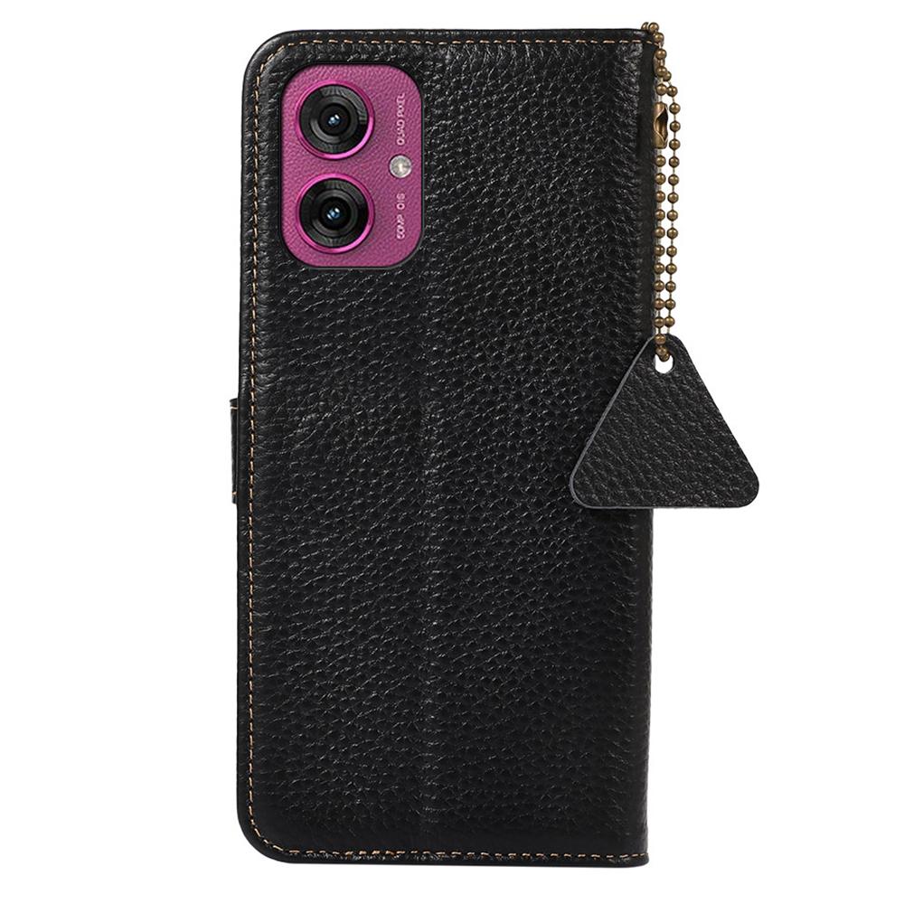 For Motorola Moto G55 5G Case RFID Blocking Litchi Texture Genuine Cow Leather Phone Cover