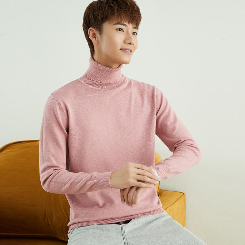 Korean Style High Neck Loose Fit Plus Size Men's Knitted Sweater - Non-Wool, Solid Color, Autumn/Winter