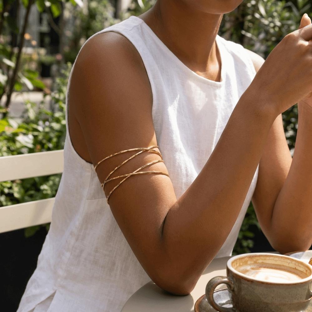 Gold Adjustable Snake Armband Metal Hyperbolic Cuff Bangle Minimalist Open Arm Bangles  Women