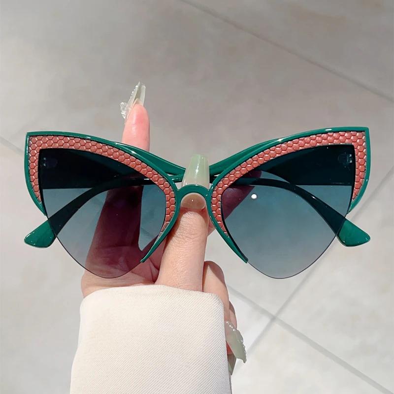 Oversized Cat Eye Sunglasses Women Stylish Butterfly Shaped Gradient Shades Ins Trendy Luxury Brand Design Sun Glasses