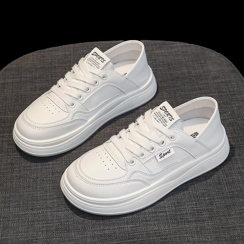 

Leather little white shoes women s 2025 new popular autumn versatile flat two wear student non-slip sports board shoes women 40 бежевый