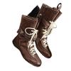 Cowhide Version~ Retro Matte Niche Martin Boots Lace-up Boxing Boots Round Head Short Boots Women's Versatile Mid-tube Western Women