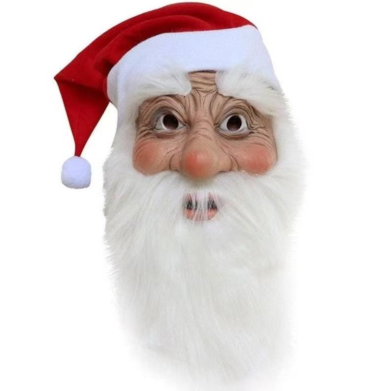 Latexová maska Santa Clause s bílým vousem - Pokrývka hlavy na Halloweenskou a vánoční párty