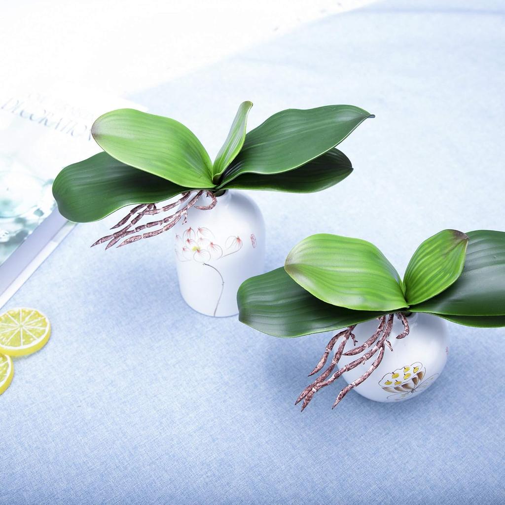 Fnize Orchid Leaves Artificial Phalaenopsis Stems Leaf Faux Cymbidium Flower Foliage Green Real Touch Latex Bulk 8 Inches 2pcs