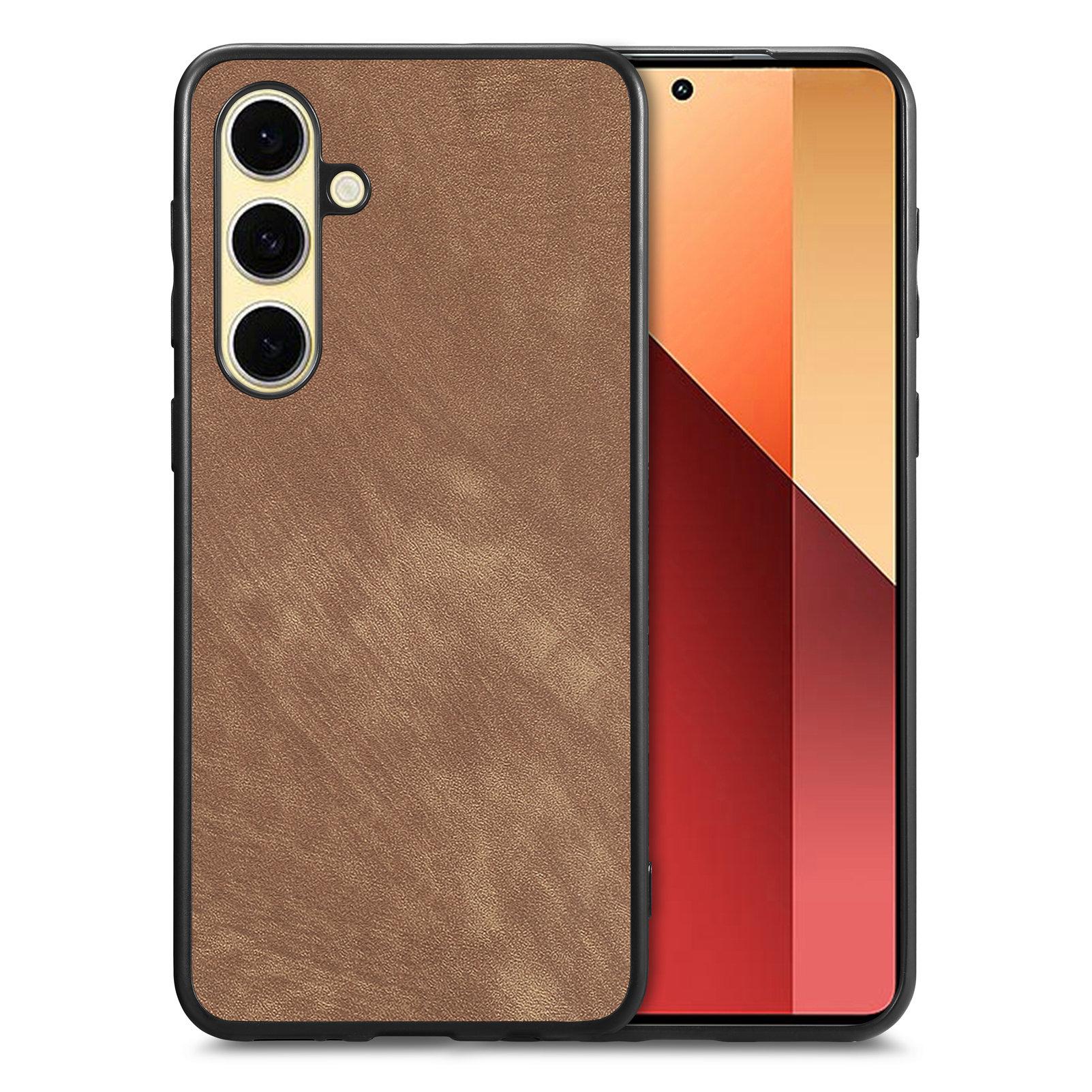 

For Samsung Galaxy S25+ Case Shockproof Slim Retro Leather Phone Back Cover Brown