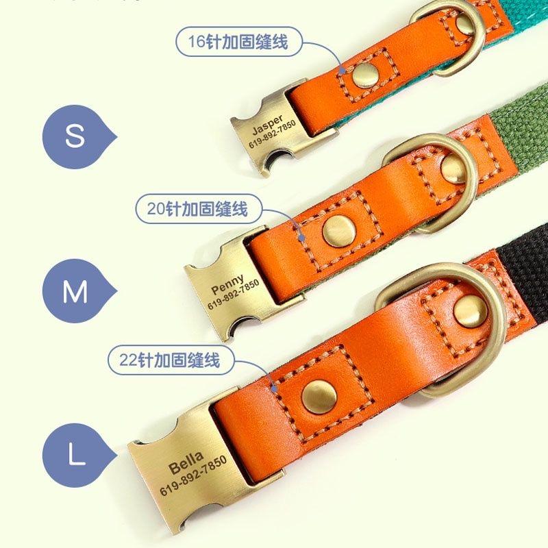 Customized Personalized Nylon Leather Dog Collar with Pet ID Tag 5ft Walking Leash Rope Set for Pug And Other Breeds