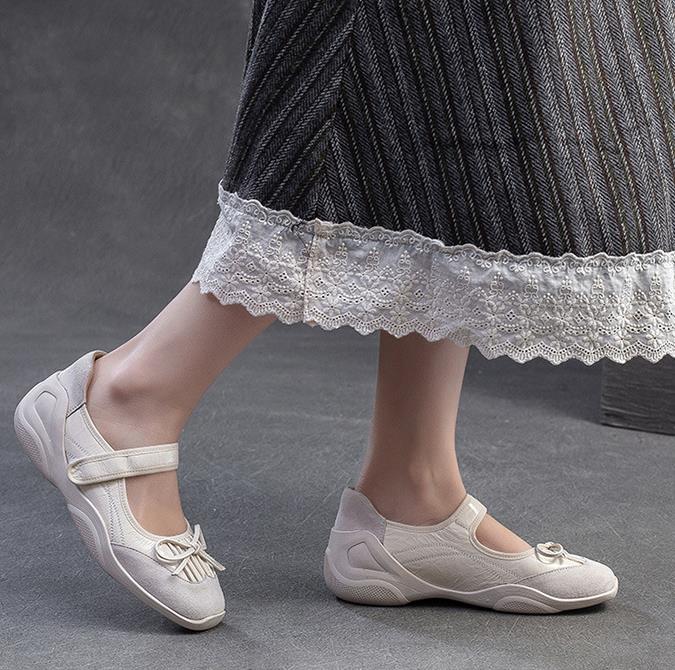Fashion Fashion Shallow Loafers Women Genuine Leather Flat Shoes Summer Hook And Loop Sweet Bowknot Ballet Flats Shoes Footwear