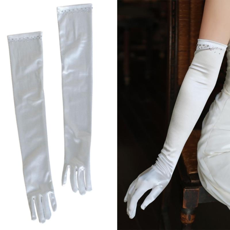 Białe Rękawiczki dla Kobiet i Dziewcząt na Imprezę Tematyczną Wygodne w Noszeniu Elastyczne Klubowe Rozciągliwe Kryształowe Rękawiczki