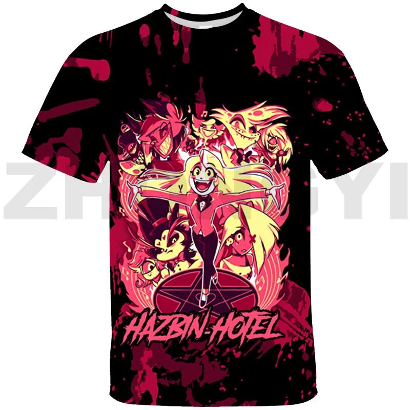 

3D Hazbin Графічні футболки Жіноча велика футболка Дитяча готельна коротка футболка з круглим вирізом Аніме Чоловіча футболка Harajuku Вінтажна футболка L