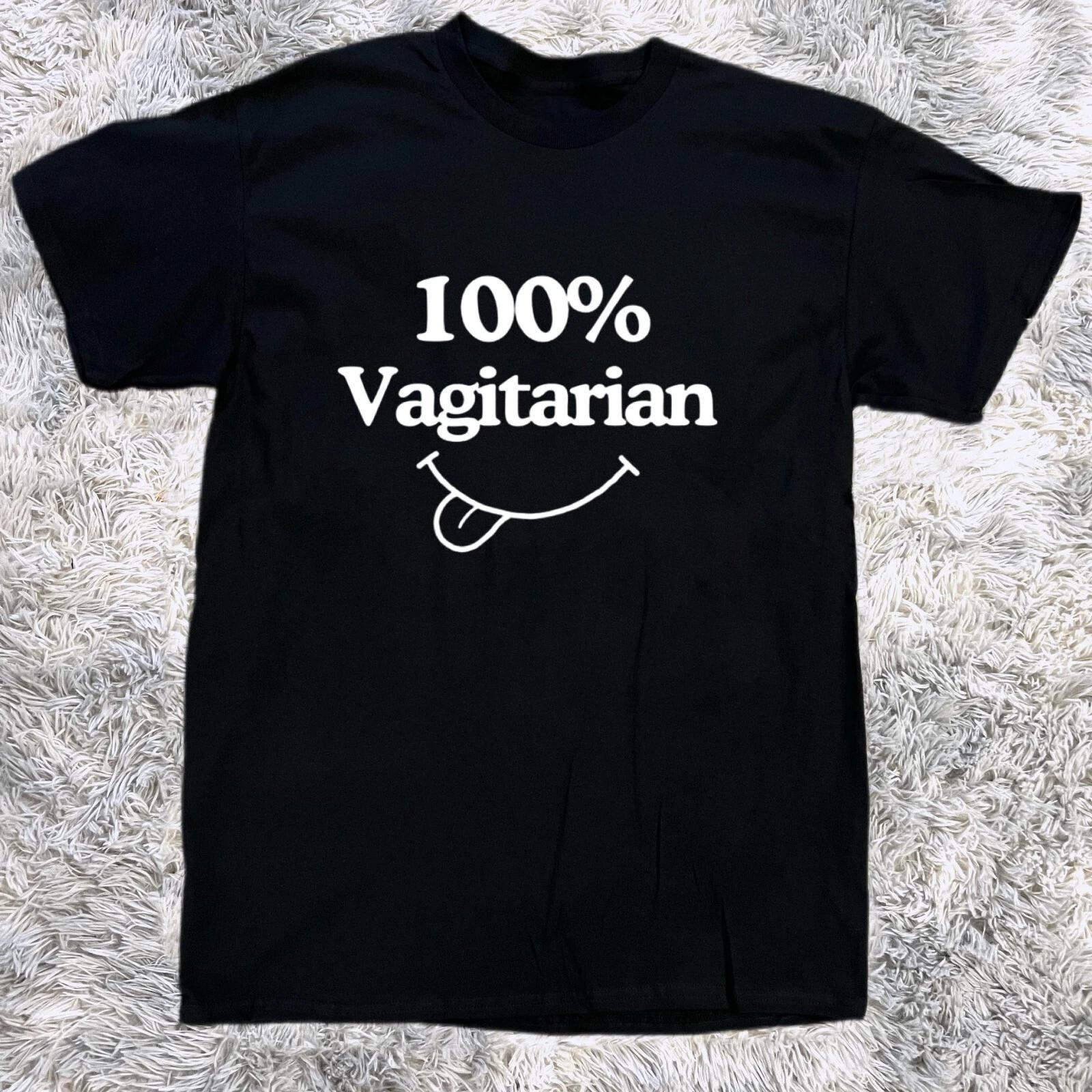 100% Vagitarian  Men s Funny T-Shirt - Cotton - Gift - Crew - Black 2XL