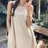 Fashion Summer Sleeveless Women Elegant Long Dress Outing Back Hollow Design Round Neck A-line Party Dress Female Casual Simple Solid Color Clothing
