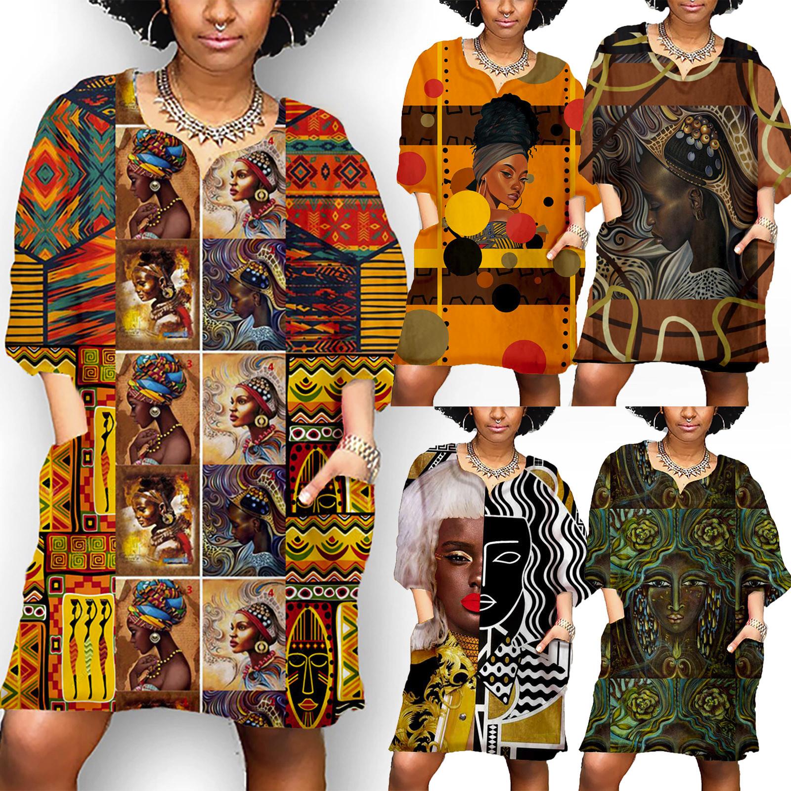 

Женская мода с винтажным принтом и средним рукавом с V-образным вырезом, повседневное мини-платье