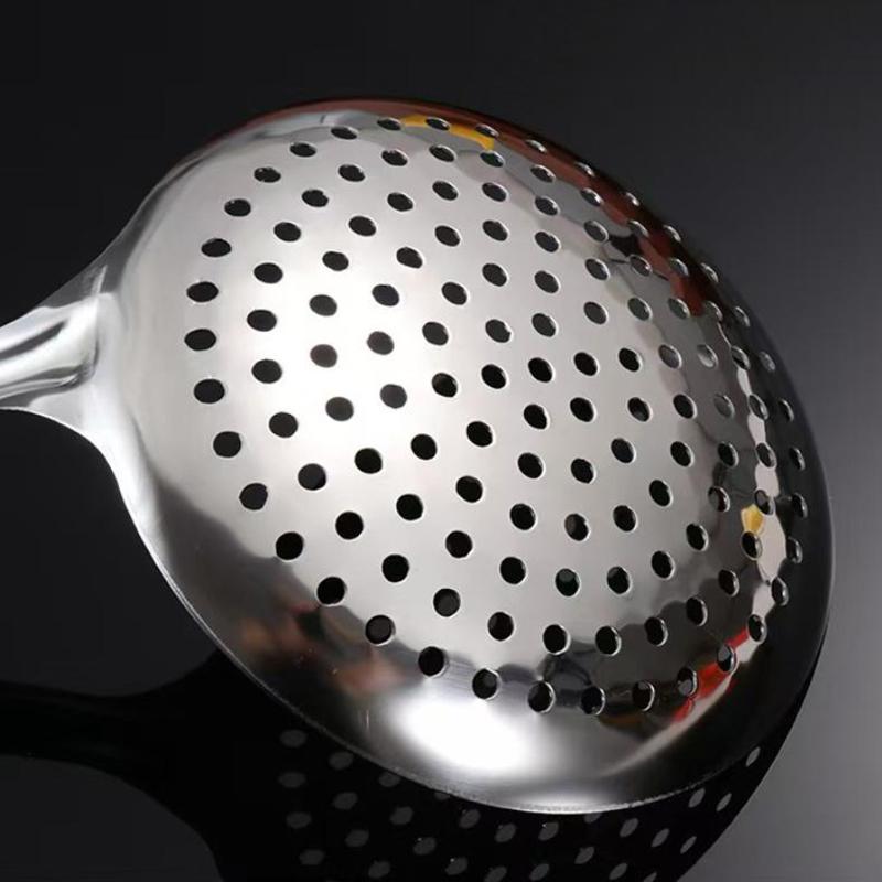 Thickened Stainless Steel Colander Filter Spoon Multifunctional Oval Oil Skimmer Scoop Long Handle Ramen Scoop Kitchen Utensils