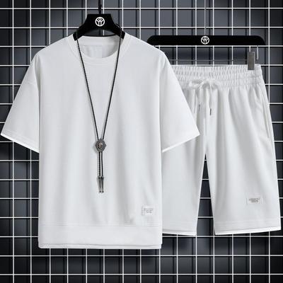 Conjuntos de Waffle para Hombre de Verano Conjunto Casual de Camiseta y Pantalones Cortos Traje Deportivo Masculino Chándal de Color Sólido Trajes Holgados