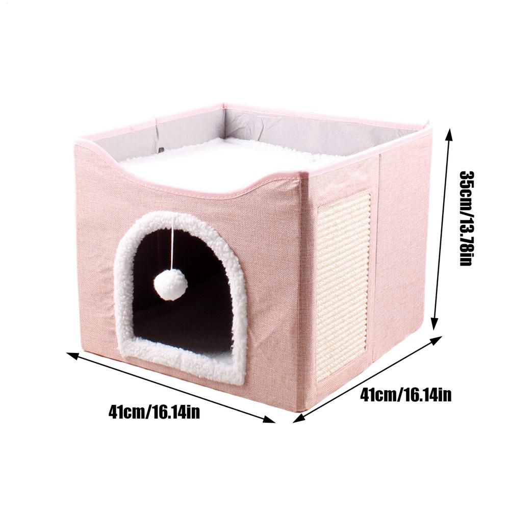 Cat House Bed Cave Foldable Cave Kitten House Cat Bed Sleeping Condo Cute Sleeping Tent Cube House With Plush Ball & Scratch Pad