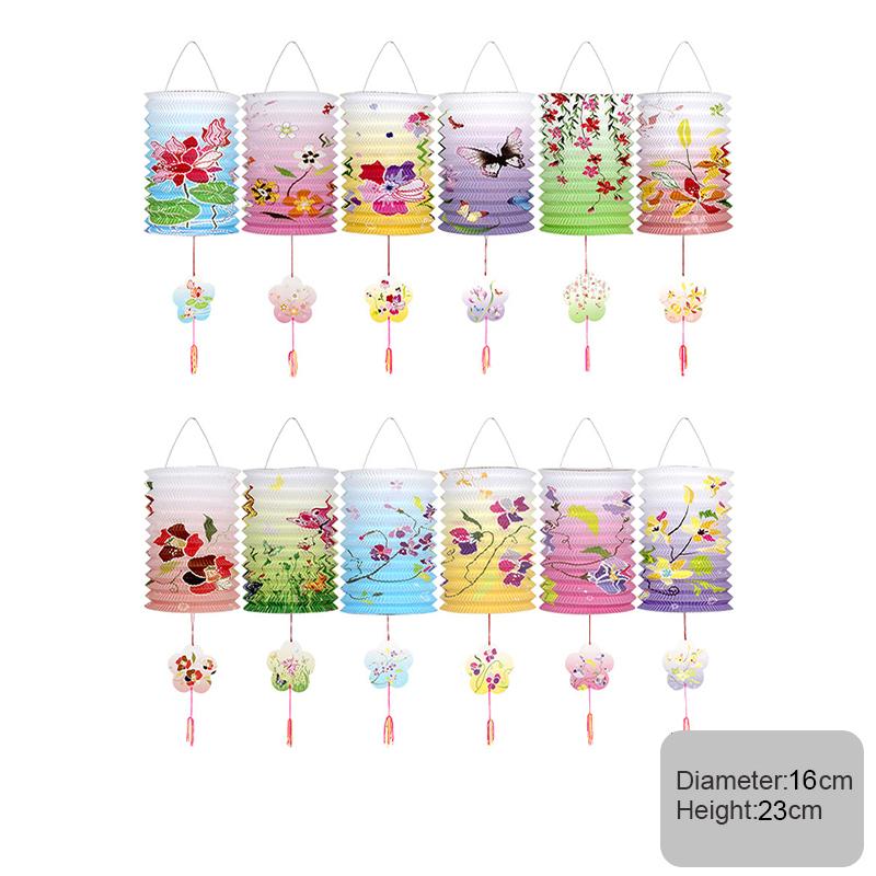 10/12pc Traditional Mid-autumn Festival Hanging Paper Lantern Folding Organ Design Chinese Style Festival Decor Portable Lantern